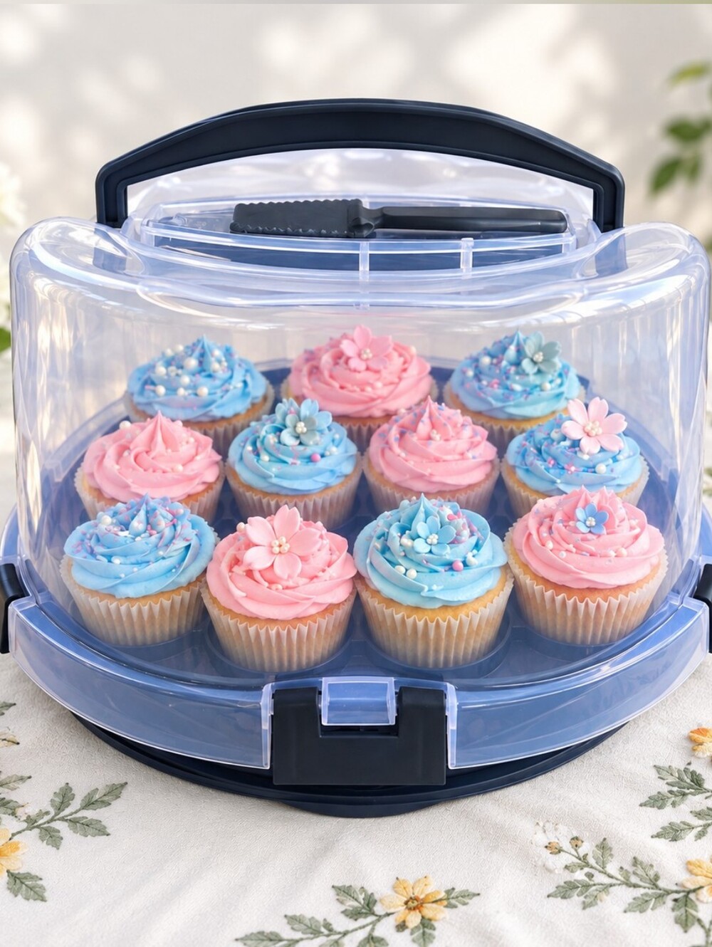 12 Cake Cupcake Carrier Keeper w/ Server Decorating Tips Handle Lakeside Travel